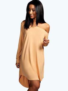 Abricot Shift robe une épaule asymétrique
