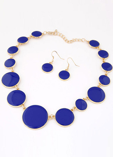 Collier bleu et les boucles d'oreilles ronde jeu de bijoux en métal de forme