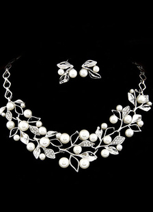 Collier en argent et boucles d'oreilles perles en couches ensemble Chic bijoux en métal