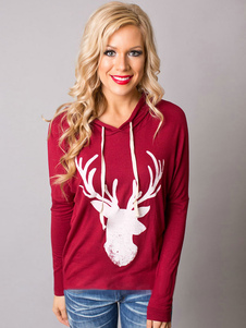 Hoodie coton imprimé Animal de Hoodie rouge pour femmes