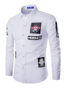 Chemise blanche lettres impression façonnage coton Shirt pour hommes