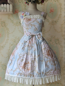 Multicolor Lolita jupe bretelles impression Bow robe de coton