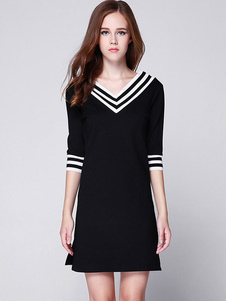 Robe noire rayures coton Chic robe
