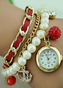 Bracelet à maillons chaîne strass perle multicolore montre pour femmes