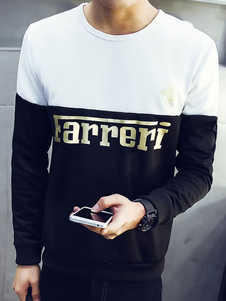 Color Block Sweatshirt lettres impression coton Fit Slim T-Shirt pour hommes