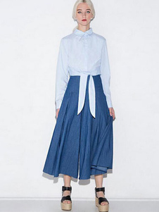 Blouse bleu clair lacets coton chemisier pour femmes