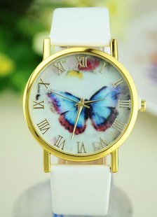 Watch blanc papillon impression Metal bracelet pour les femmes