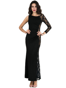 Sirène noire robe Bodycon Maxi dentelle découpe robe