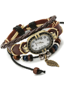 Montre marron perlé tricoté en alliage montre pour femmes