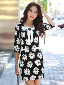 Robe fleurie de Polyester impression bicolore Bodycon Dress