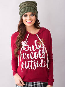 Lettres de Hoodie rouge coton impression Hoodie pour les femmes