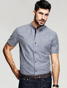 Chemise bleu clair rayures Chic façonnage chemise en coton pour hommes