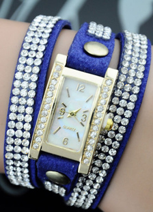 Rectangle bleu montre strass Stud Metal bracelet pour les femmes
