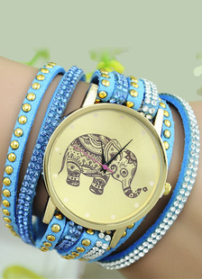 Multicolor montre Bohème éléphant impression Stud couches alliage Chic montre pour femmes