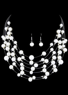 Collier en argent et boucles d'oreilles perles en couches ensemble de bijoux en métal