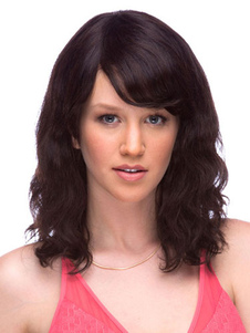 Perruque noire Bangs fibre moyenne bouclés perruque pour femme