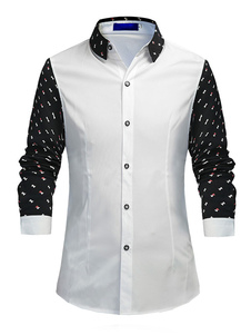 Color Block Shirt impression coton forme mince chemise pour homme