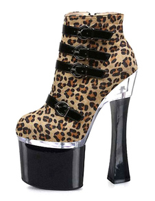 Bottes impression léopard ciel haute plate-forme Suede talons hauts pour femmes