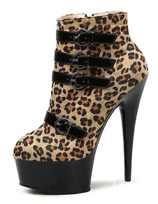 Bottes impression léopard ciel haute plate-forme Suede talons tendance pour femmes bottes