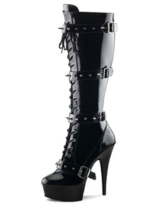 Noir, bottes plateforme boucle lacets talons brevet PU pour les femmes