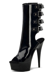 Plate-forme de Peep Toe bottillons noirs découpe vitrée PU talons pour femmes
