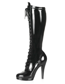 Noir, bottes plate-forme lacets PU brevets talons pour femmes