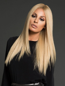 Perruque blonde moyen séparèrent perruque longue ligne droite fibre pour femmes