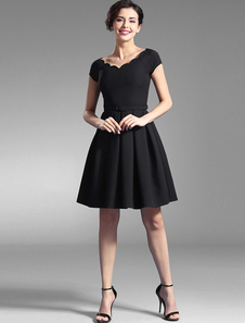 Robe noire-mi-longues volants Party Dress