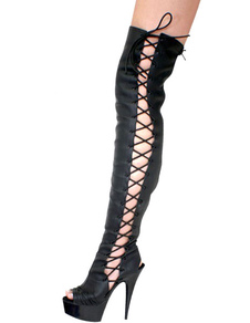 Bottes noires plate-forme Peep Toe découpe PU talons pour femmes