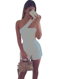 Barboteuse blanche découpe une épaule asymétrique coton barboteuse pour les femmes