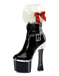 Noir, bottes plate-forme Bow fourrure boucle Chic d'unité centrale vitrée talons pour femmes