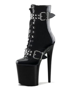 Bottes noires ciel haute plate-forme lacets boucle PU talons hauts pour femmes