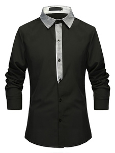Boutons de chemise noire Slim Fit coton chemise pour homme