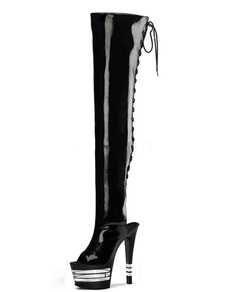 Bottes noires noir Chic ciel haute plate-forme brevets PU talons pour femmes