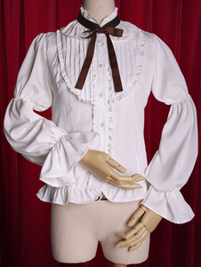 Lolita blanc Blouse Bow coton tendance ruché chemisier pour femmes