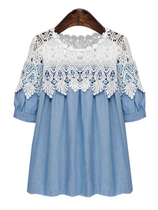 Haut de la page blanche, découpe dentelle plissée chemisier en mousseline de soie pour les femmes