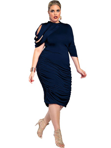 Marine robe Bodycon découpe épaule froide coton robe