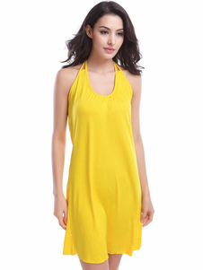 Robe jaune Halter Backless Polyester couvrez-vous pour femmes
