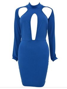 Robe Bodycon bleue Backless découper Club robe de coton