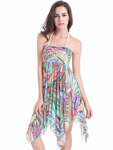 Robe multicolore Halter Split impression Polyester couvrez-vous pour femmes