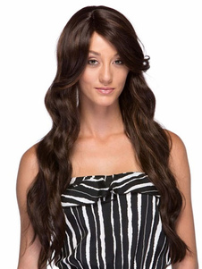 Perruque noire brunâtre à fibres longues bouclés perruque pour femme