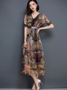 Multicolor Maxi robe tendance robe en mousseline de soie imprimée