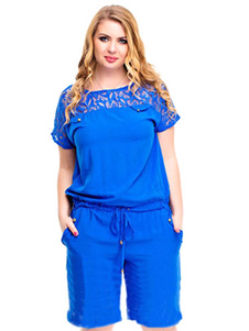 Combinaison bleu découpé coton mélange barboteuse pour femmes