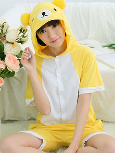 Ours jaune Costume pyjama de coton à capuchon