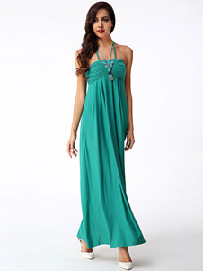 Robe Maxi verte Halter Backless coton lin robe