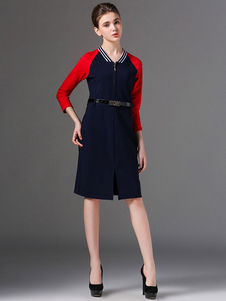 Robe en coton marine Shift robe mi-longues Sash