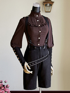 Noir Lolita Short Suede Suspender Shorts pour femmes