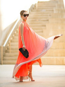 Robe en velours orange robe Maxi Halter volants