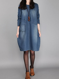 Bleu Denim robe mi-longues coton robe