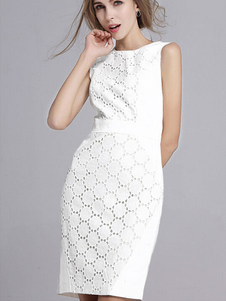 Robe Bodycon blanche Slim Fit découpe dentelle robe